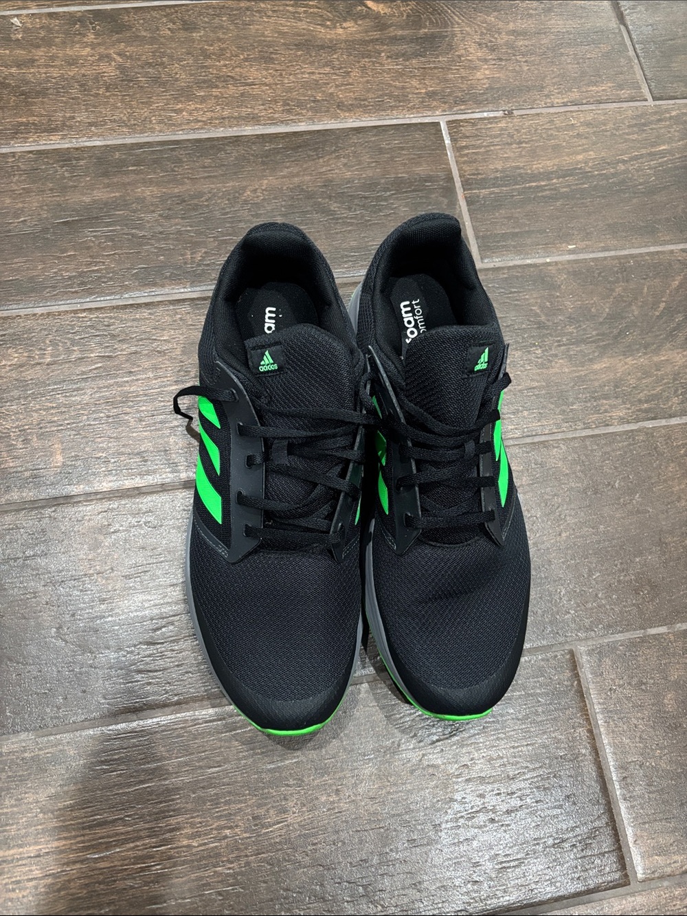 adidas Black Running Shoes with Neon Green Stripes